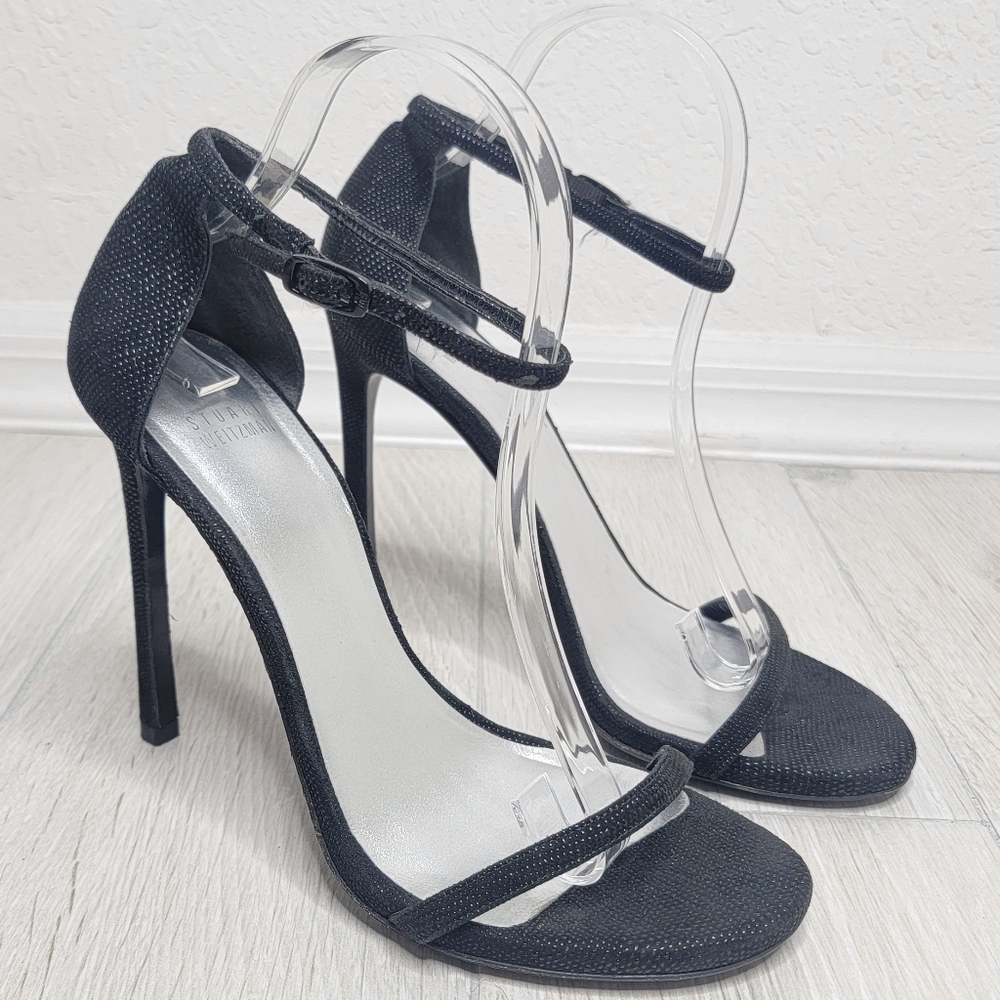 STEWART WEITZMAN Nudist Sandals In Black Goosebump 9.5.